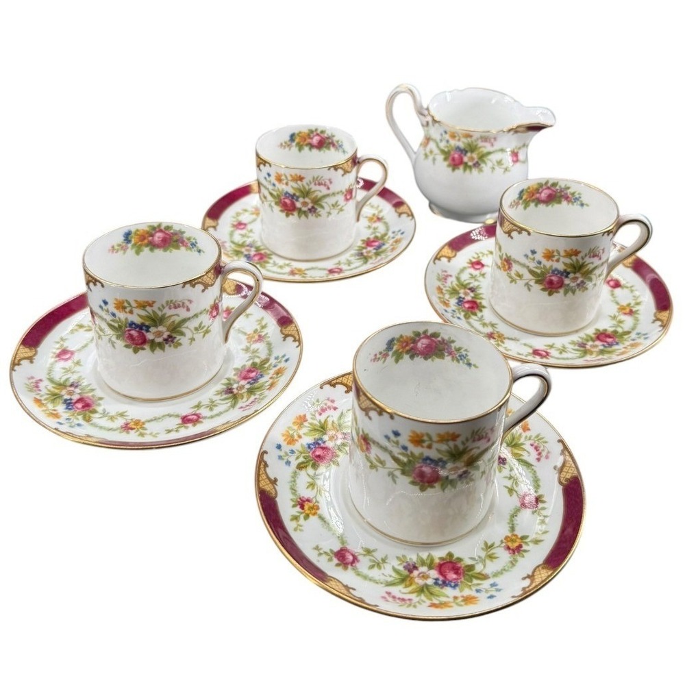 Shelley England Dubarry 13395 Set 4 Cups Saucers,1 Creamer Floral Bone China